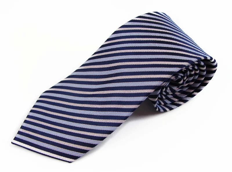 Designer silk tie for a wedding reception-Mens Navy & Salmon Striped 8cm Patterned Neck Tie