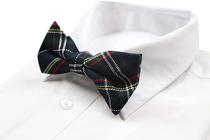 Stylish men's tie with vibrant patterns for special events-Mens Navy Tarten Plaid Patterned Bow Tie