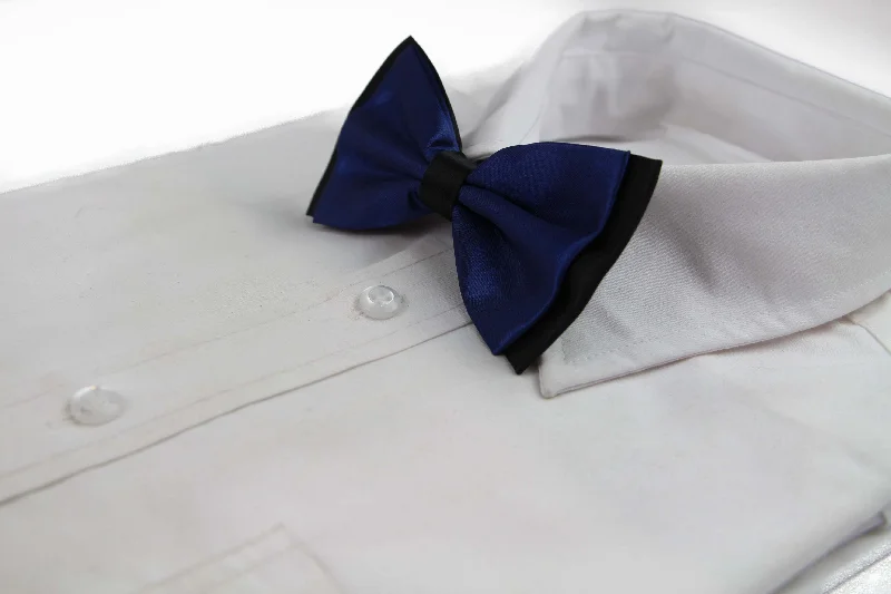 Stylish men's tie with fine houndstooth print for office wear-Mens Navy Two Tone Layered Bow Tie