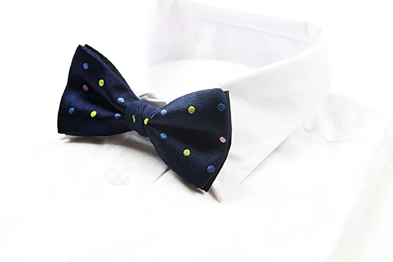 Men's tie with subtle patterns for smart-casual look-Mens Navy With Coloured Polka Dots Patterned Bow Tie