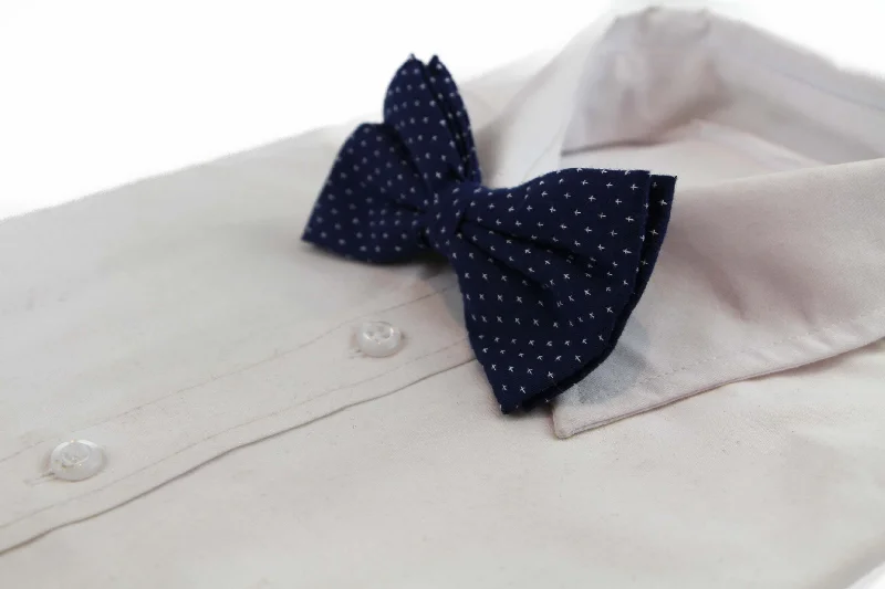 Designer men's tie with creative pattern for upscale events-Mens Navy With White Star Cotton Bow Tie