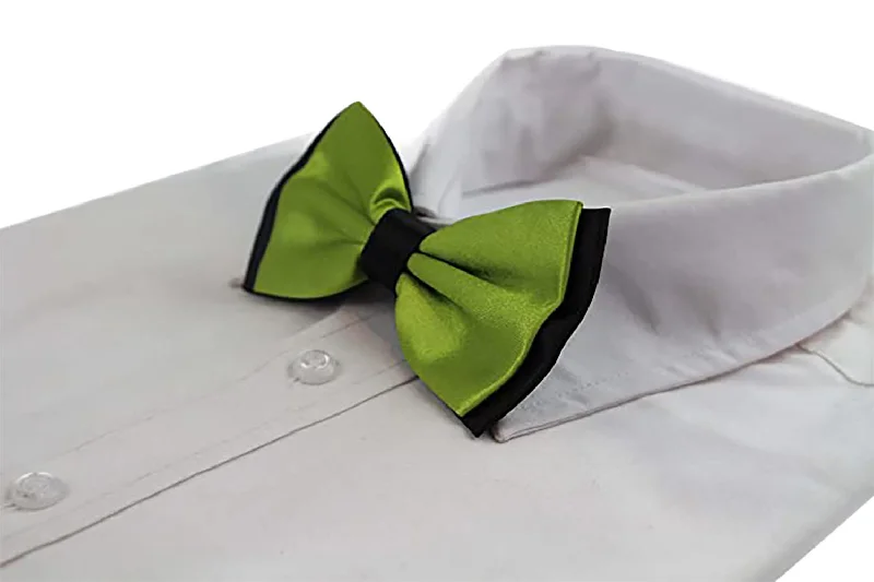 Luxury men's tie with a sophisticated sheen for weddings-Mens Olive Green Two Tone Layered Bow Tie