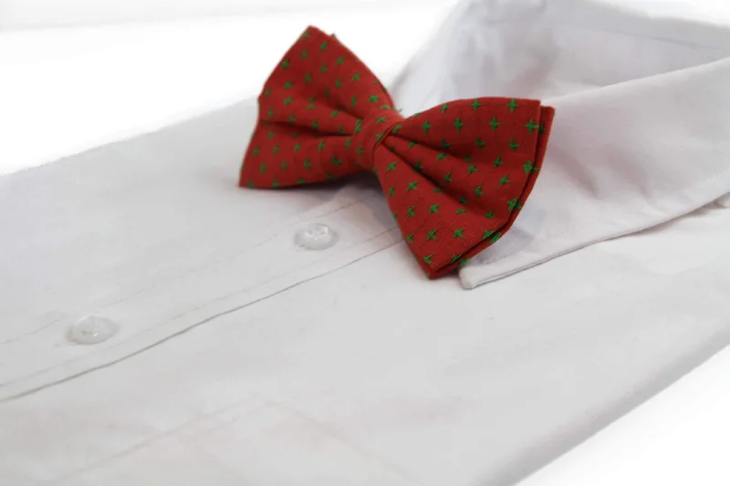 Elegant men's tie with light pastel colors for weddings-Mens Orange With Green Star Patterned Cotton Bow Tie