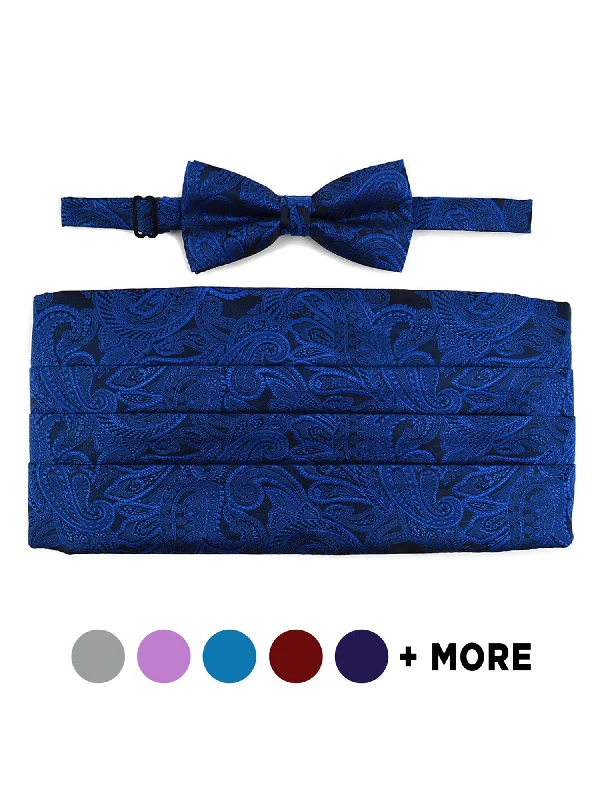 Stylish men's tie with bold polka dots for formal wear-Men's Paisley Matching Adjustable Cummerbund and Bow tie Set