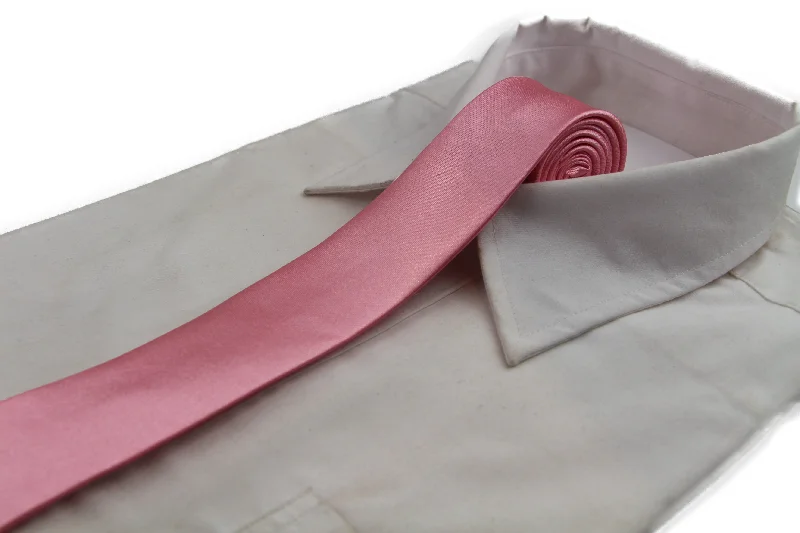 Best men's tie for business events with contemporary patterns-Mens Pink 5cm Skinny  Plain Neck Tie