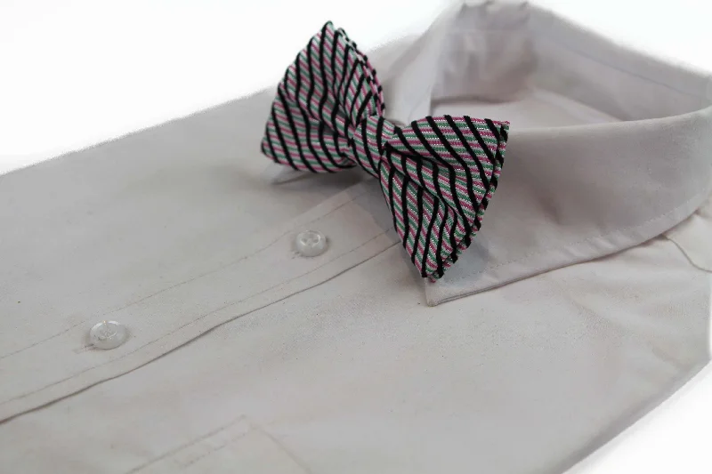 Men's tie for a trendy office outfit-Mens Pink & Green Striped Patterned Cotton Bow Tie