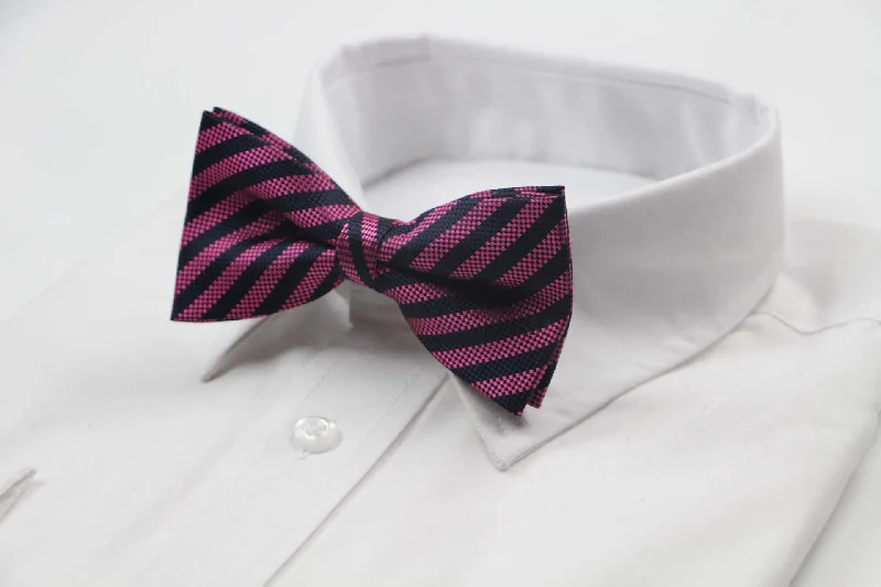 Best men's tie with vintage paisley design-Mens Pink & Navy Stripe Patterned Bow Tie