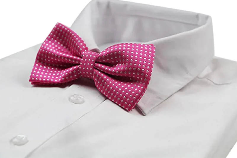 Designer tie for business professionals with chic design-Mens Pink Plain Coloured Bow Tie With White Polka Dots