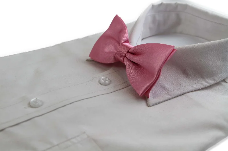 Designer silk tie for a wedding reception-Mens Pink Solid Plain Colour Bow Tie