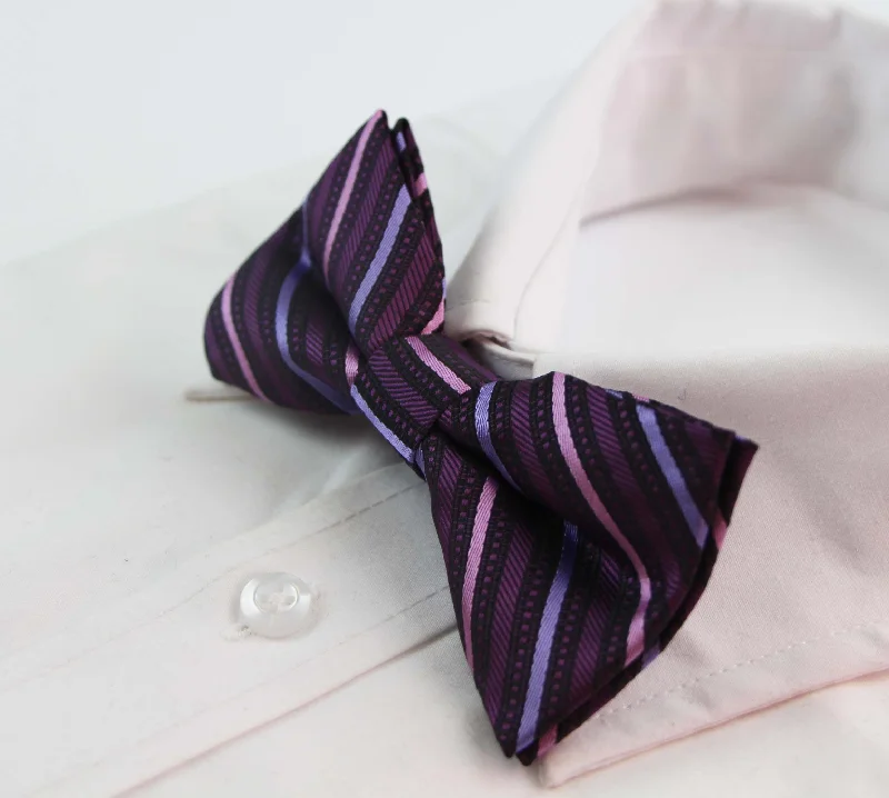 Trendy men's tie with floral motif for weddings-Mens Pink Striped Patterned Bow Tie