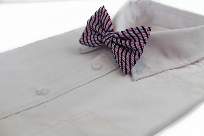 Men's tie with a classic paisley pattern for special occasions-Mens Pink Striped Patterned Cotton Bow Tie