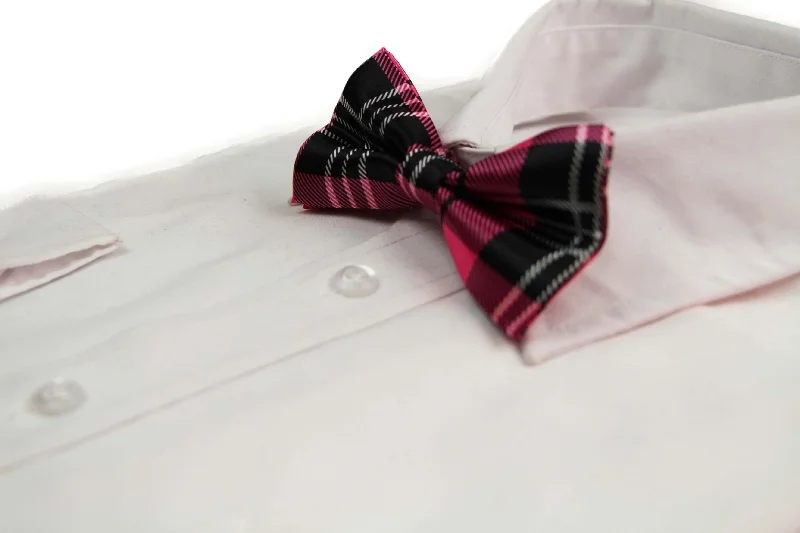 Men's tie with bold stripes for a professional appearance-Mens Pink Tarten Plaid Patterned Bow Tie