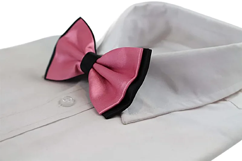 Classic men's tie for formal business attire-Mens Pink Two Tone Layered Bow Tie