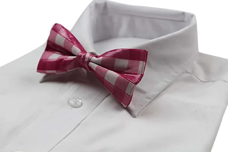 Men's tie with geometric lines for modern business attire-Mens Pink & White Cotton Bow Tie