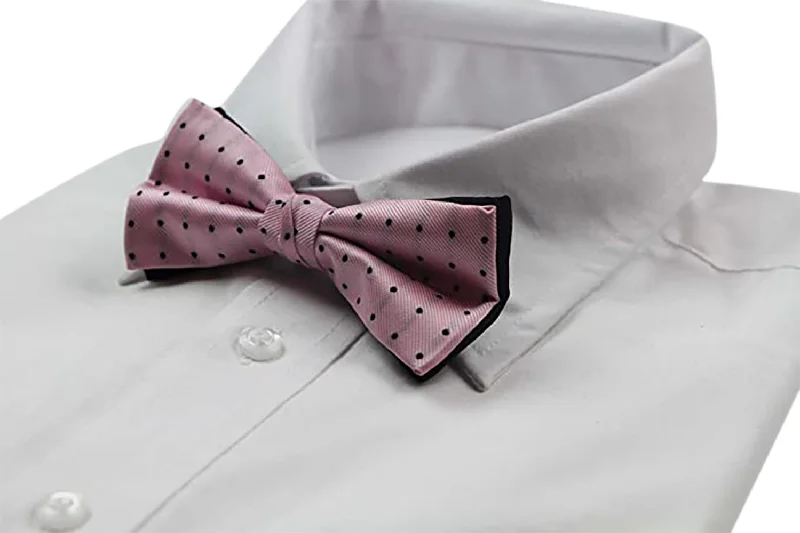 Stylish men's tie with vibrant hues for formal functions-Mens Pink With Black Polka Dot Patterned Bow Tie