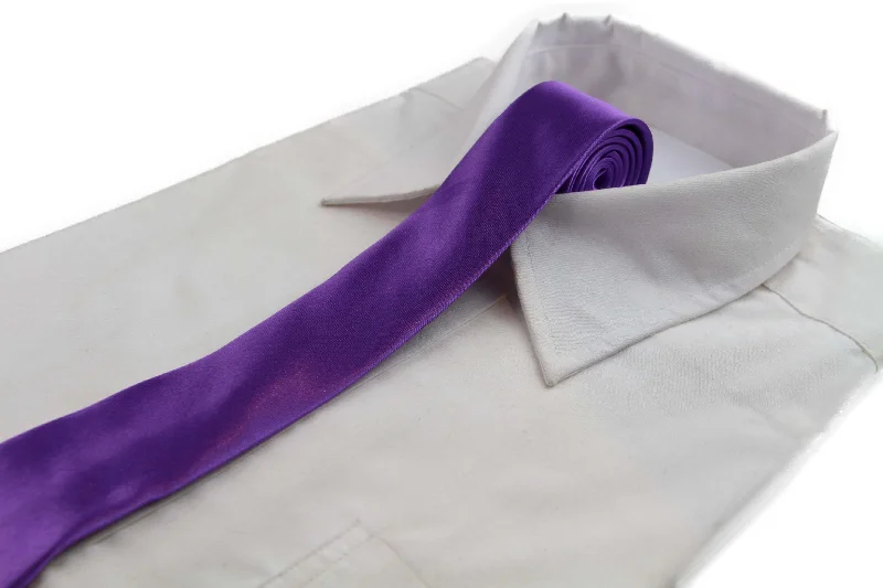 Classic men's tie for sophisticated office look-Mens Purple 5cm Skinny  Plain Neck Tie