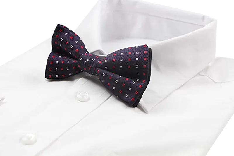 Best men's tie for corporate functions with luxury fabric-Mens Purple & Black With Red & White Silver Squares Patterned Bow Tie