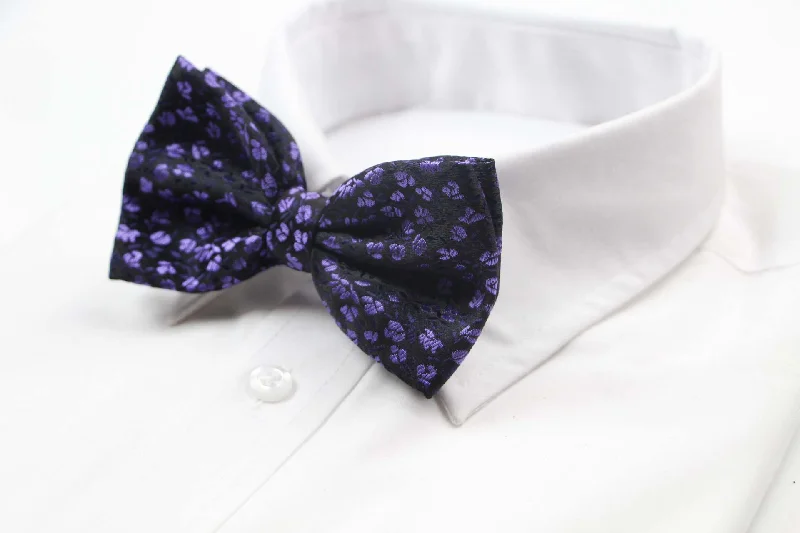 Men's tie with geometric patterns for corporate events-Mens Purple Floral Patterned Bow Tie