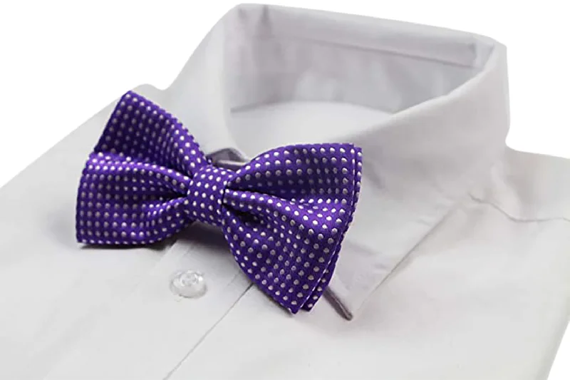 Men's tie with vibrant accents for holiday wear-Mens Purple Plain Coloured Bow Tie With White Polka Dots