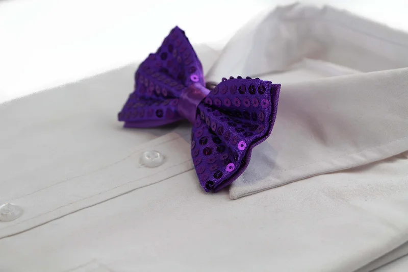 Best silk tie for professional meetings-Mens Purple Sequin Patterned Bow Tie