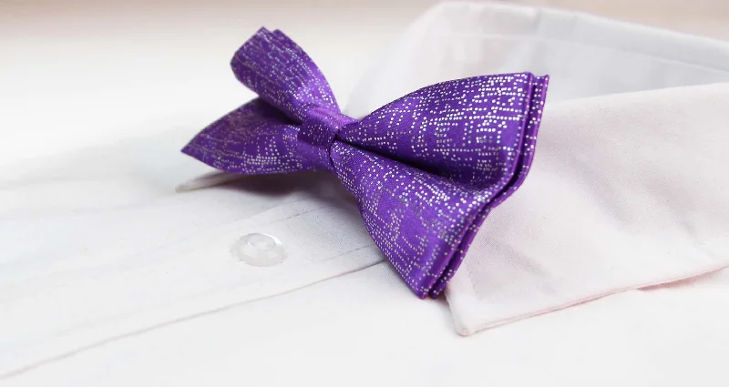 Best tie for men's formal dinner parties-Mens Purple Sparkly Glitter Patterned Bow Tie