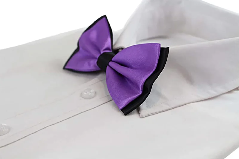 Men's tie with bold patterns for upscale office events-Mens Purple Two Tone Layered Bow Tie