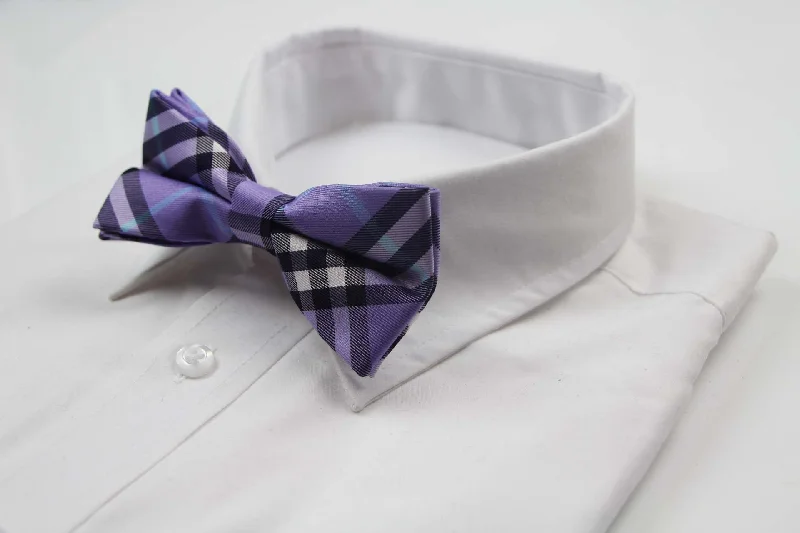 Men's tie with smooth silk texture for office wear-Mens Purple Violet Plaid Patterned Bow Tie