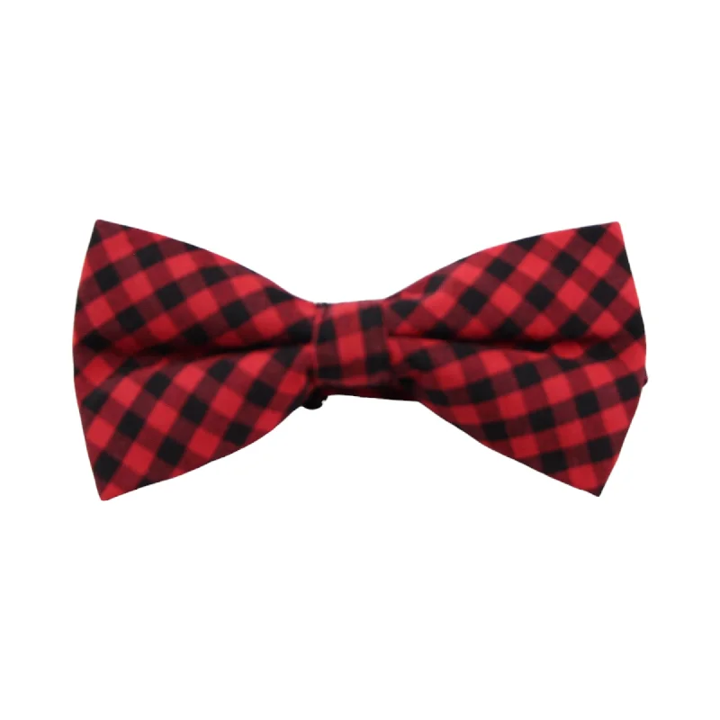 Men's tie with smooth fabric for corporate meetings-Mens Red & Black Checkered Patterned Bow Tie