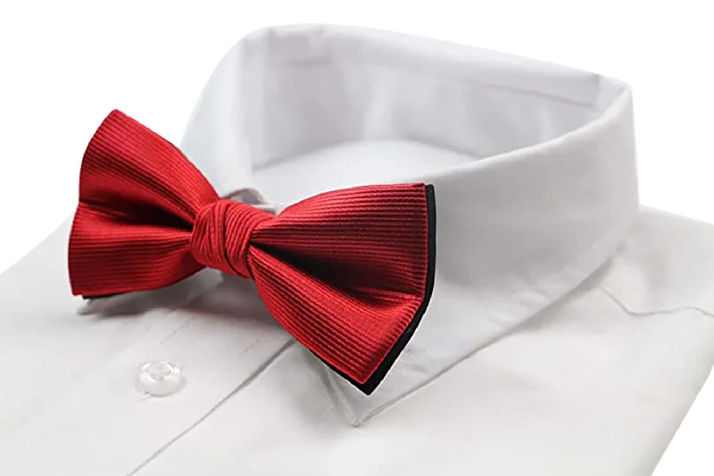 Men's tie with rich fabric for corporate functions-Mens Red Elegant Horizontal Stripe Patterned Bow Tie