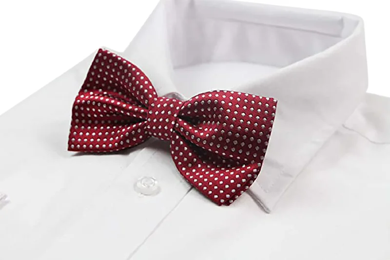 Classic men's tie for formal workwear-Mens Red Plain Coloured Bow Tie With White Polka Dots