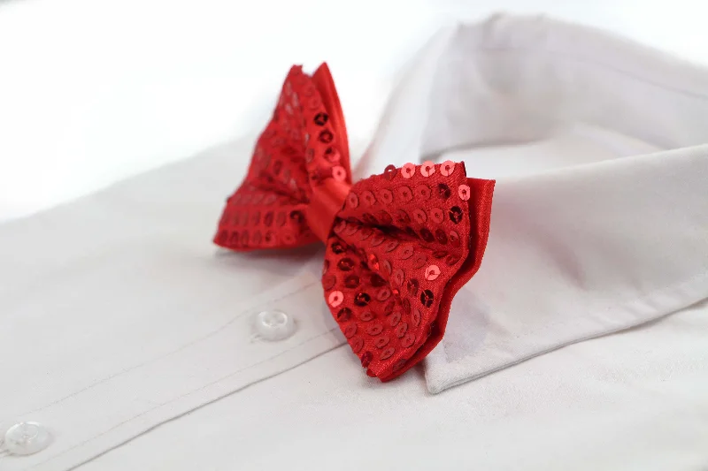 Best tie for men with modern, minimalistic style-Mens Red Sequin Patterned Bow Tie