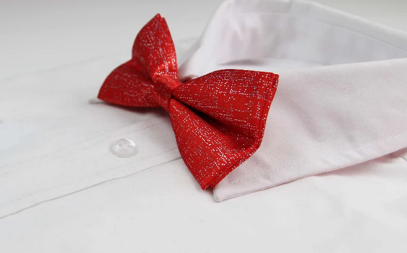 Classic men's tie with subtle color palette-Mens Red Sparkly Glitter Patterned Bow Tie