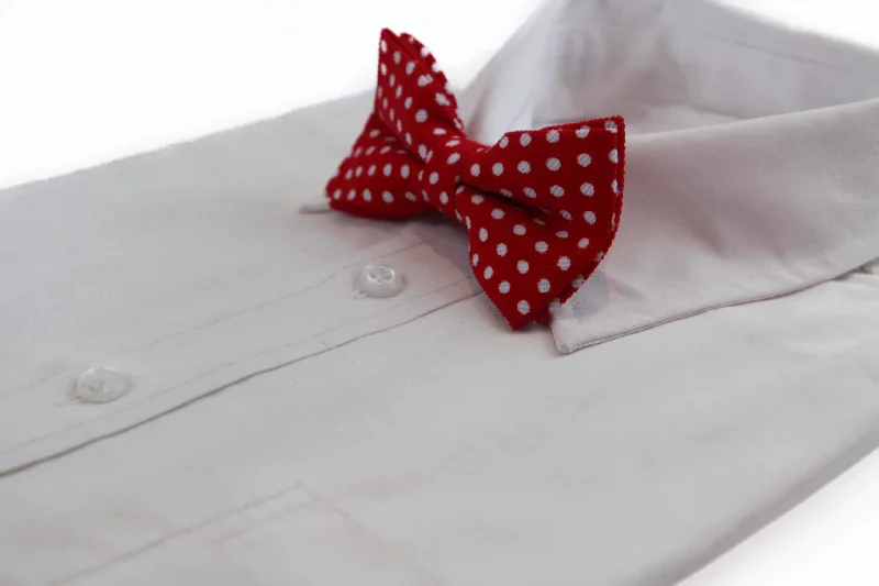 Best men's tie for casual office meetings-Mens Red & White Cord Polka Dot Patterned Bow Tie