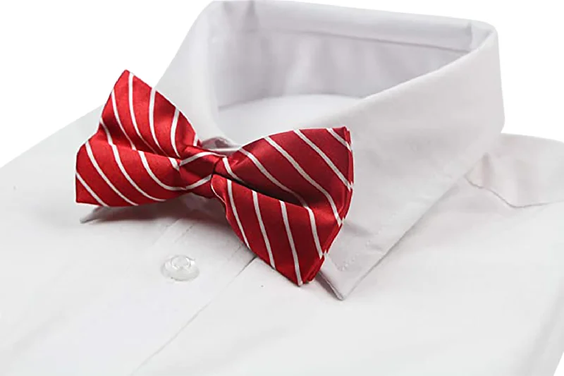 Men's tie with elegant patterns for special occasions-Mens Red With White Diagonal Stripe Patterned Bow Tie