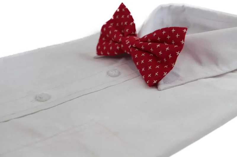 Men's tie with subtle floral print for formal wear-Mens Red With White Star Patterned Cotton Bow Tie