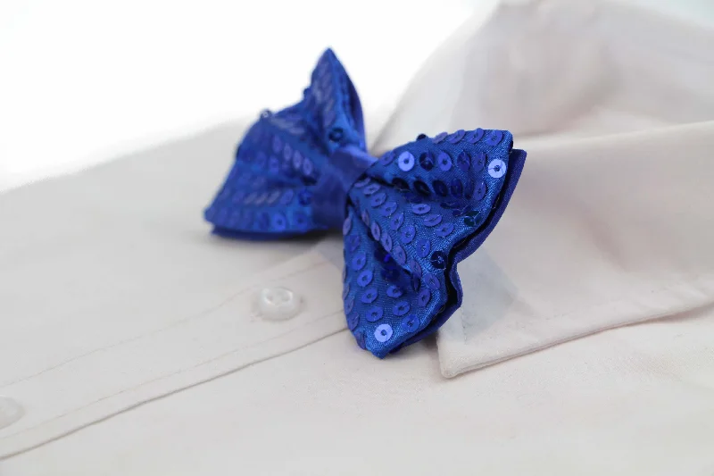 Men's tie for upscale dinner parties-Mens Royal Blue Sequin Patterned Bow Tie