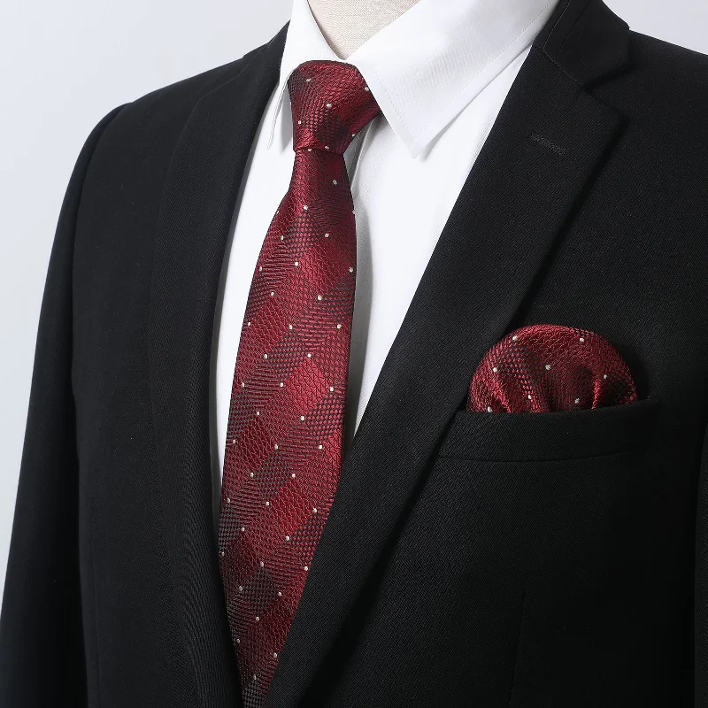 Men's tie for holiday parties with bold colors-Men's Shirt with Tie Handkerchief Set - 02-WHITE/RED