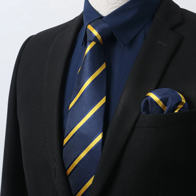 Men's tie with subtle patterns for corporate events-Men's Shirt with Tie Handkerchief Set - 03-NAVY BLUE