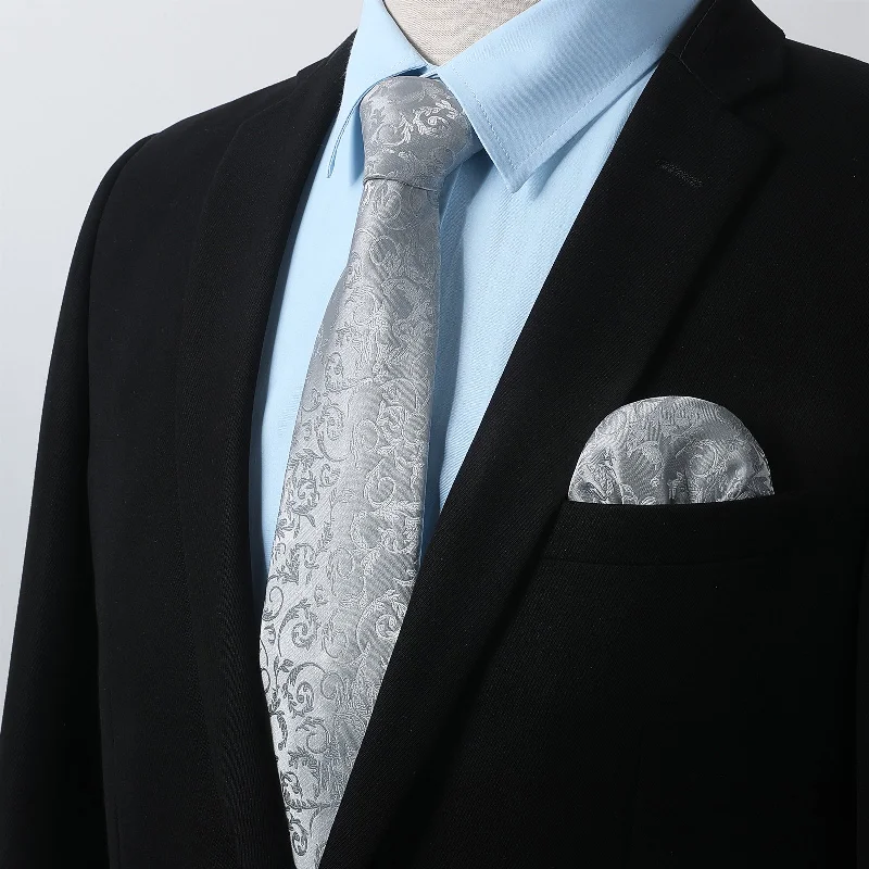 Men's tie with smooth satin finish for luxury occasions-Men's Shirt with Tie Handkerchief Set - 04-BABY BLUE/WHITE