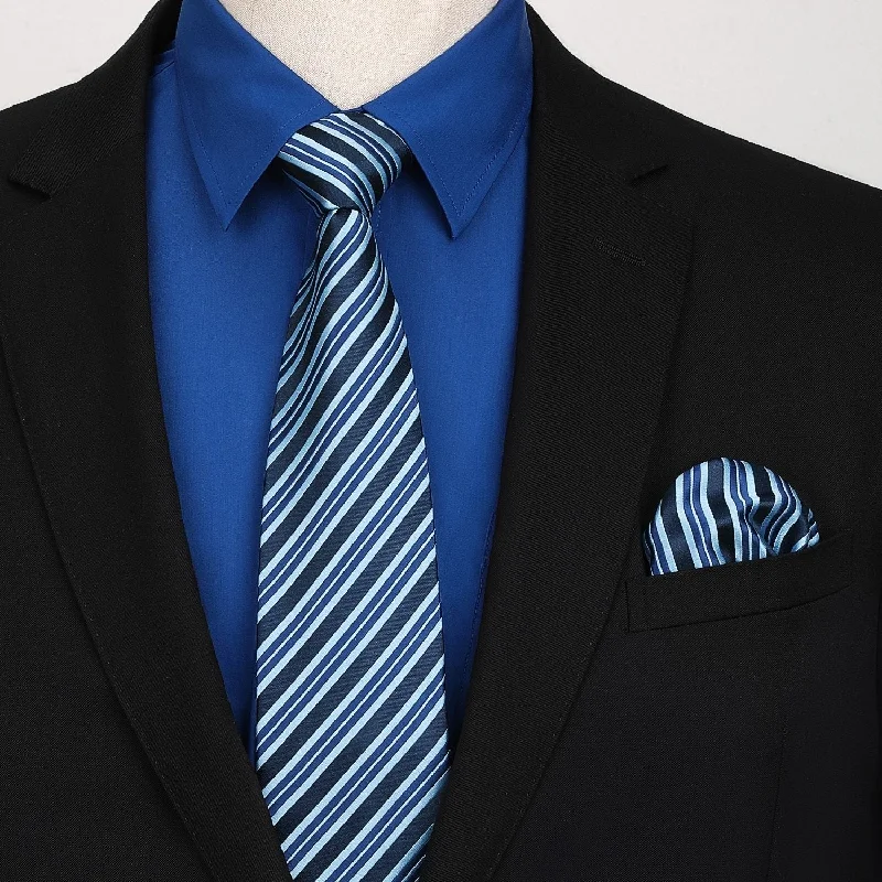 Men's tie for special occasions with modern design-Men's Shirt with Tie Handkerchief Set - 04-ROYAL BLUE