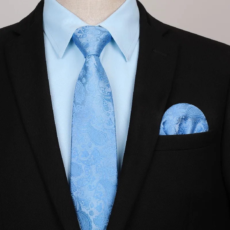 Men's tie for luxury events-Men's Shirt with Tie Handkerchief Set - 04-SKY BLUE