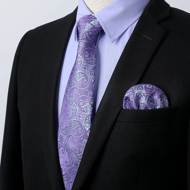 Stylish men's tie for a sleek business appearance-Men's Shirt with Tie Handkerchief Set - 05-LAVENDER