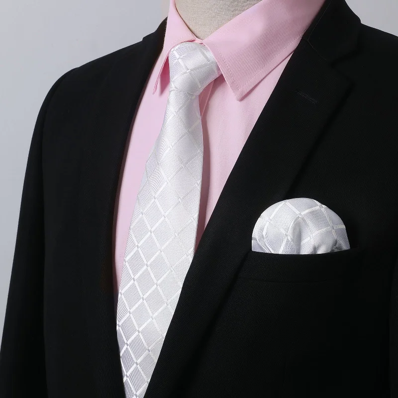 Men's tie with bold color accents for weddings-Men's Shirt with Tie Handkerchief Set - 05-PINK/WHITE