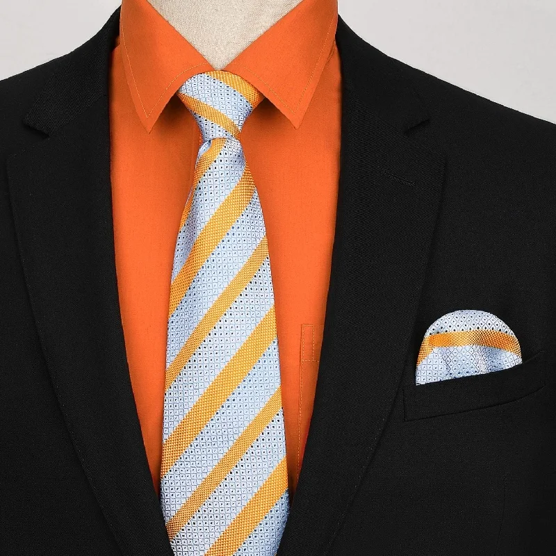 Designer men's silk tie for upscale occasions-Men's Shirt with Tie Handkerchief Set - 06-ORANGE