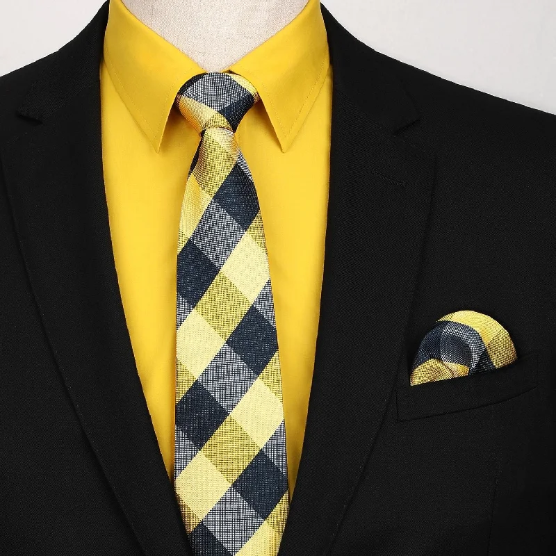 Men's tie for business casual office wear-Men's Shirt with Tie Handkerchief Set - 06-YELLOW