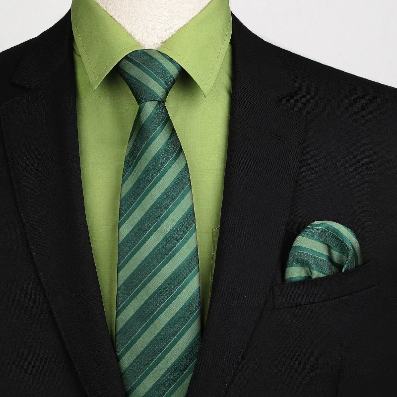 Elegant men's tie with floral print for formal wear-Men's Shirt with Tie Handkerchief Set - 08-GREEN 2