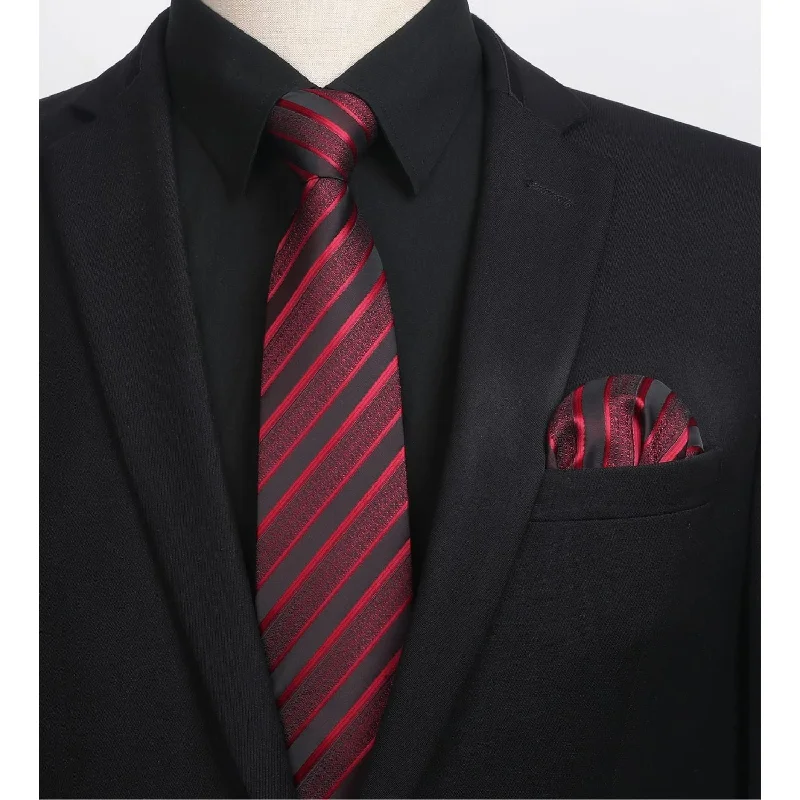 Men's tie with geometric patterns for corporate events-Men's Shirt with Tie Handkerchief Set - BLACK-3