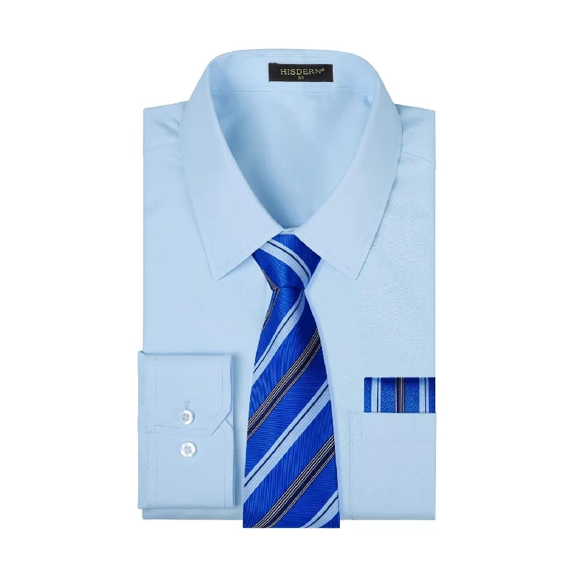 Men's tie with floral prints for a refined look-Men's Shirt with Tie Handkerchief Set - BLUE LIGHT