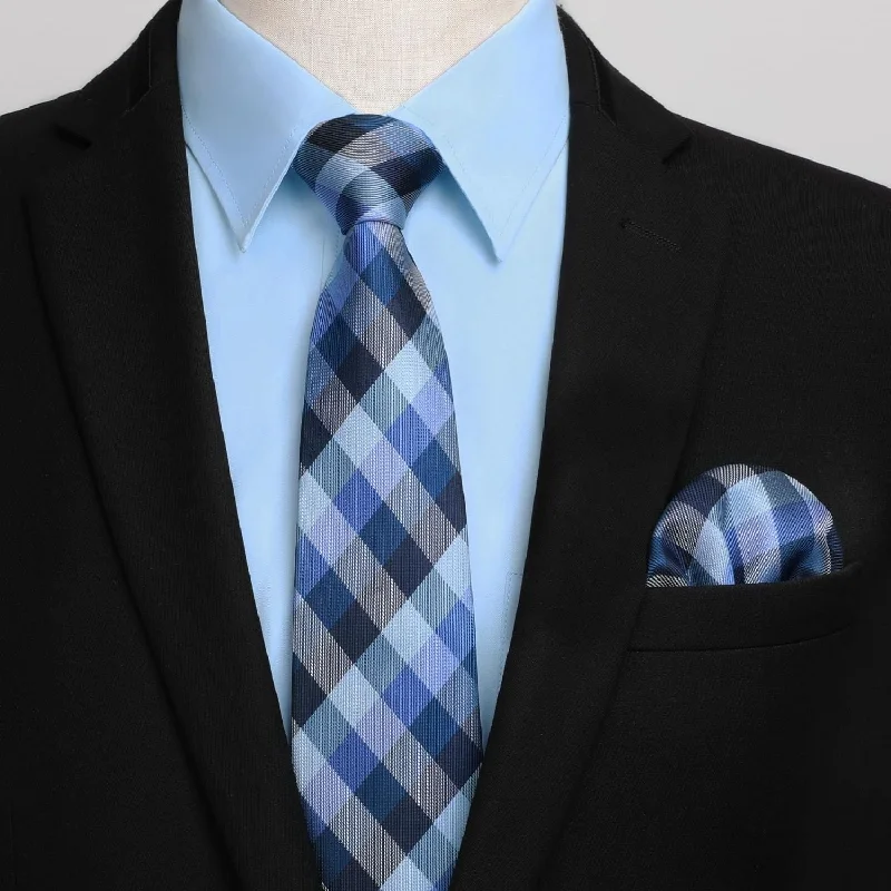 Men's tie with vibrant hues for holiday parties-Men's Shirt with Tie Handkerchief Set - BLUE/STRIEPD