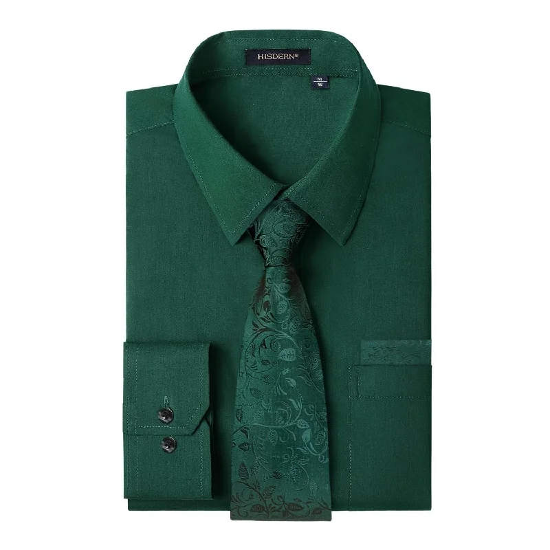 Classic men's tie with light fabric for summer events-Men's Shirt with Tie Handkerchief Set - GREEN